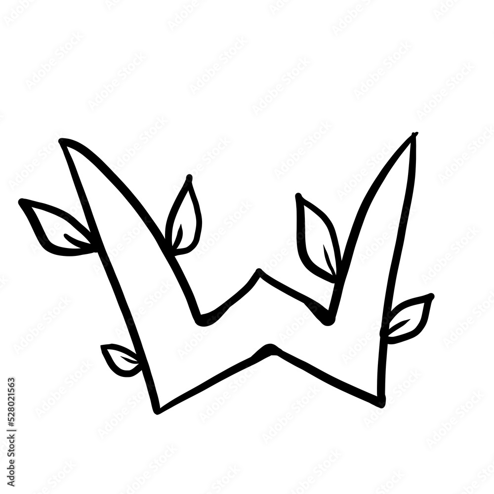 Letter W. Plant style alphabet Letter W. Plant style alphabet