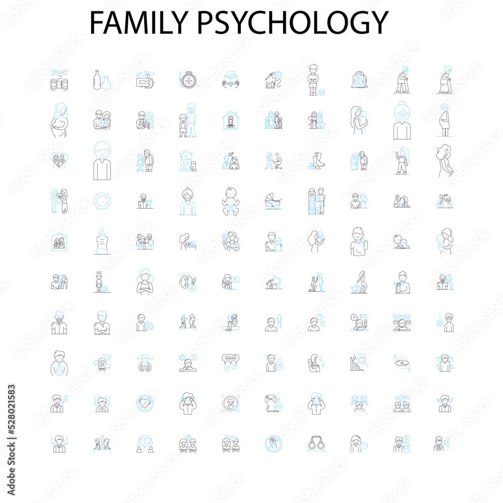 family psychology icons, signs, outline symbols, concept linear illustration line collection