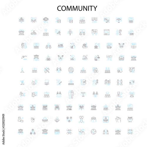 community icons, signs, outline symbols, concept linear illustration line collection