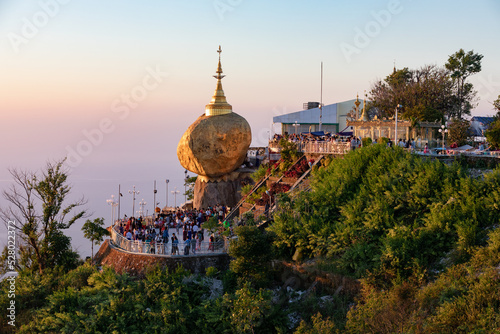 The much-visited sacred pilgrimage site Golden Rock of the Kyaikhtiyo Pagoda in Myanmar photo