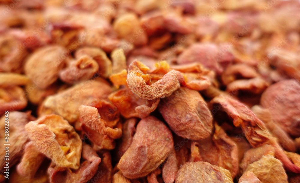 close-up apricot drying process, fruit drying process in summer, drying fruit in the sun,