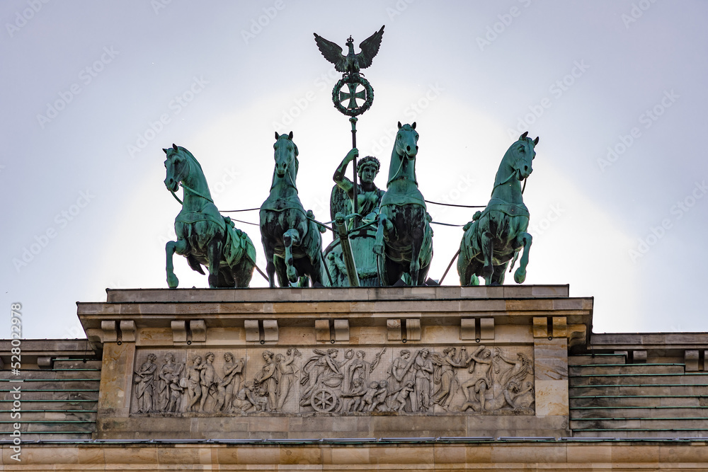 The monument of the Quadriga on the Brandenburg Gate as a reminder of the border in the German capital Berlin