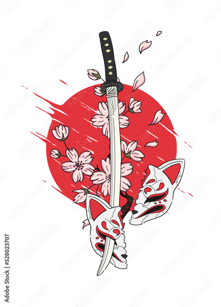 Fototapeta premium Japanese kitsune mask vector illustration