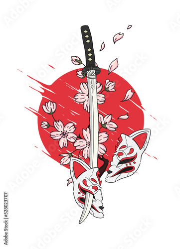 Japanese kitsune mask vector illustration photo