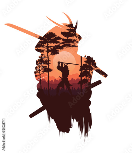 silhouette of Japanese samurai vector illustration