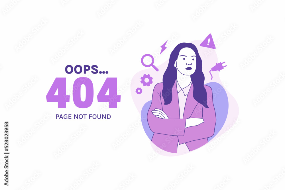 Illustrations Arms Crossed angry woman for Oops 404 error design concept landing page