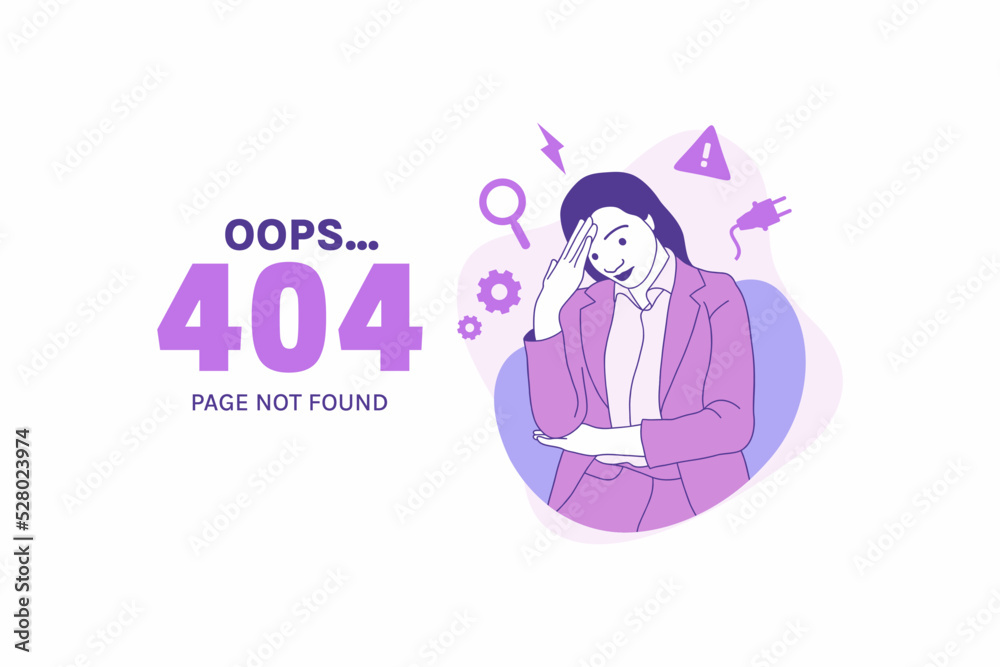 Illustrations Arms Crossed angry woman for Oops 404 error design concept landing page Illustrations Arms Crossed angry woman for Oops 404 error design concept landing page