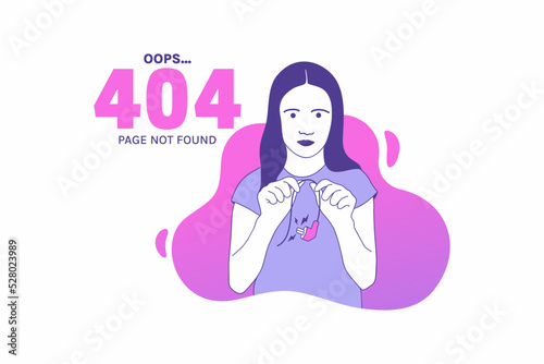 Illustrations woman holding cable internet plugs for Oops 404 error design concept landing page