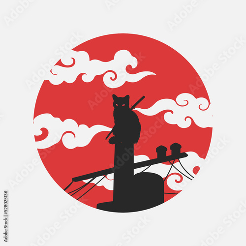 silhouette Japanese ninja cat illustration vector