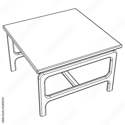 Hand-drawn collection of various coffee tables. Linear drawing. Isolated vector objects on white background. Clipart.