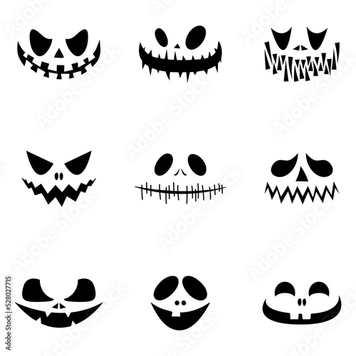 Halloween evil faces silhouettes. Evil smiles