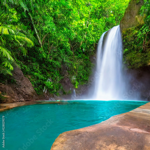 Beautiful waterfall with sunlight in jungle  paradise fantasy island