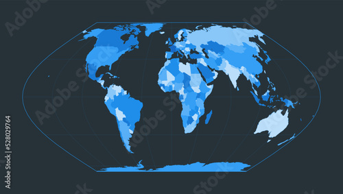 World Map. Eckert VI projection. Futuristic world illustration for your infographic. Nice blue colors palette. Beautiful vector illustration.