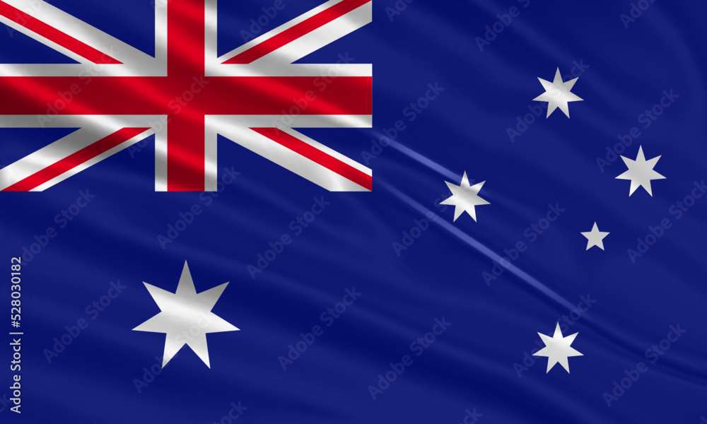 Fototapeta premium Australia flag design. Waving Australian flag made of satin or silk fabric. Vector Illustration.