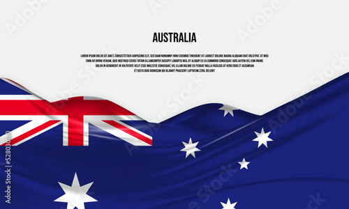Australia flag design. Waving Australian flag made of satin or silk fabric. Vector Illustration.