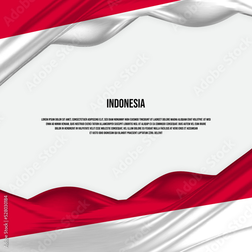 Indonesia flag design. Waving Indonesian flag made of satin or silk fabric. Vector Illustration.