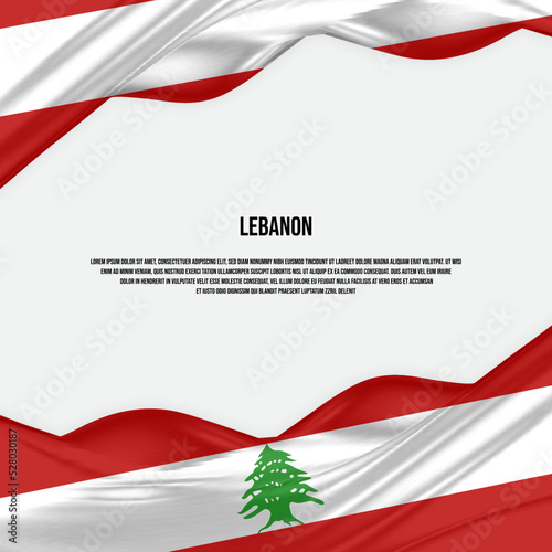Lebanon flag design. Waving Lebanese flag made of satin or silk fabric. Vector Illustration.
