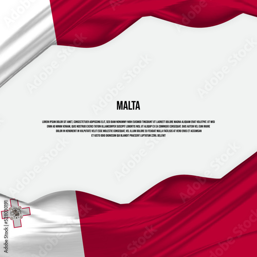 Malta flag design. Waving Malta flag made of satin or silk fabric. Vector Illustration.