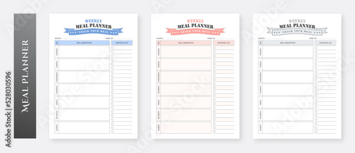 Weekly Meal Planner with Shopping list, Meal planners A4 size, set of 3 meal planner pages template, Printable Weekly Meal Planner template. Planner Bundle Design, Printable Planner Set,