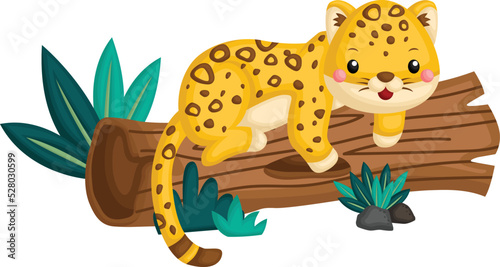 a vector of a cute cheetah on a log
