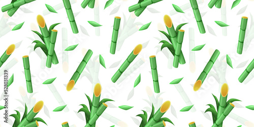Cane sugar. Hand drawn sugarcane pattern. Bamboo outline drawing. Tree trunks with leaves. Tropical plant harvest. Natural sweetener crop. Botanical background. Vector seamless texture