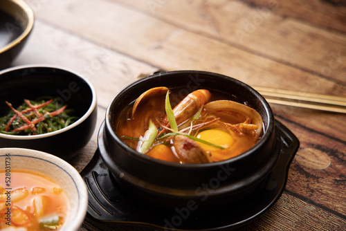 korean food Sundubu-jjigae soft tofu stew photo