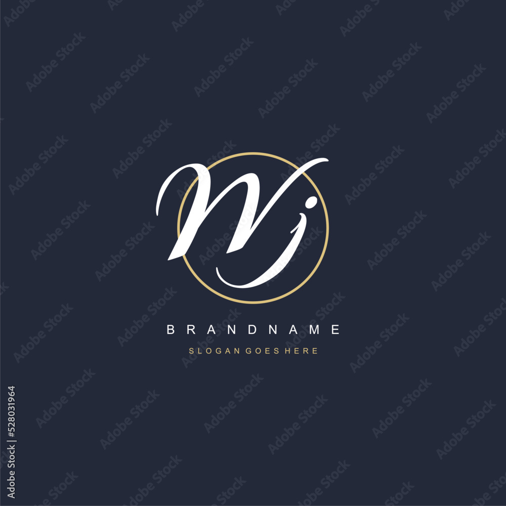 Initial letter WJ logo monogram feminine style with circle line design ...