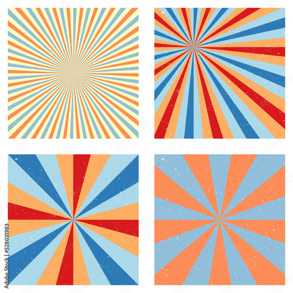 Artistic vintage backgrounds. Abstract sunburst covers with radial rays. Radiant vector illustration.