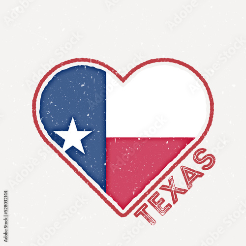 Texas heart flag badge. Texas logo with grunge texture. Flag of the US state in a heart shape. Vector illustration.