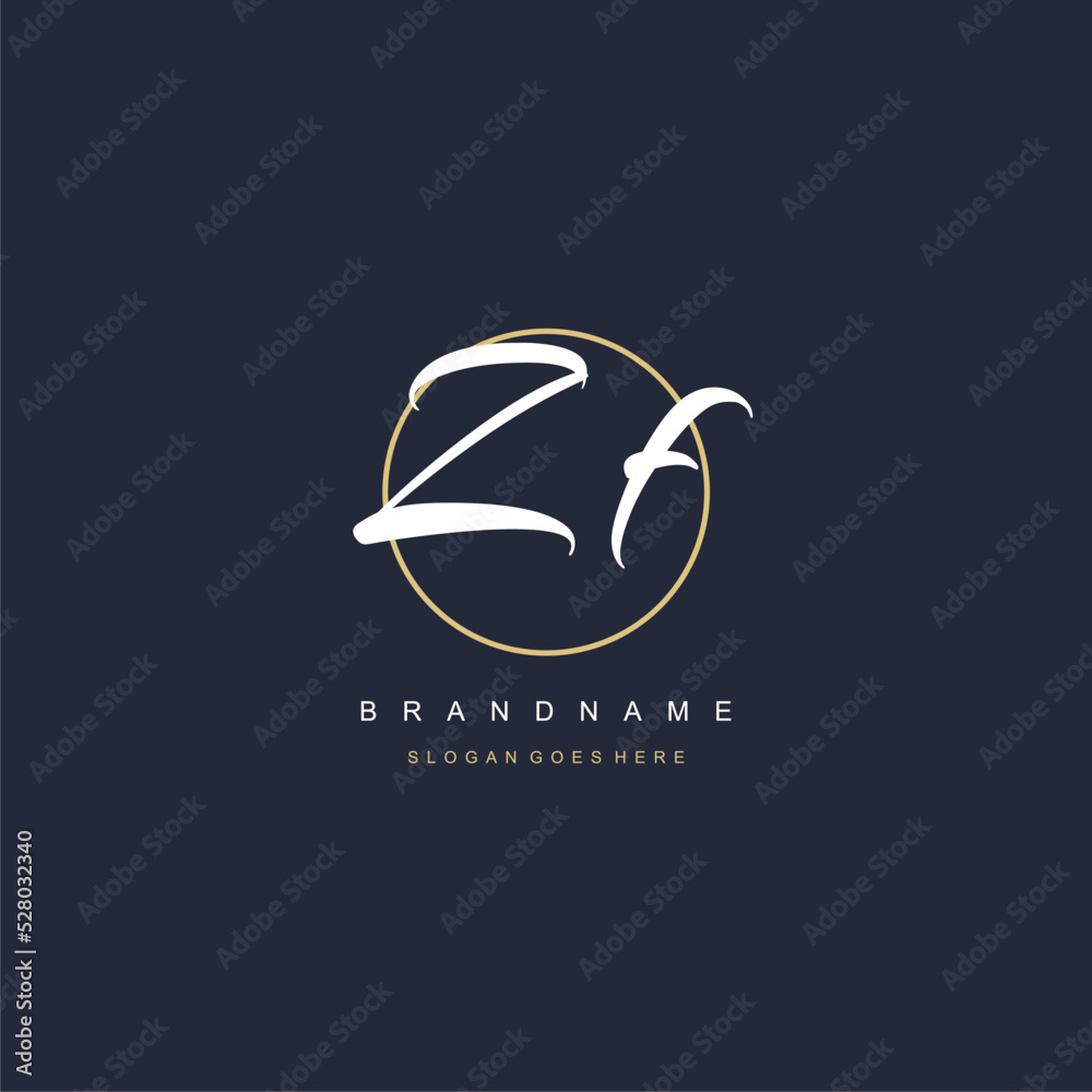 Initial letter ZF logo monogram feminine style with circle line design ...