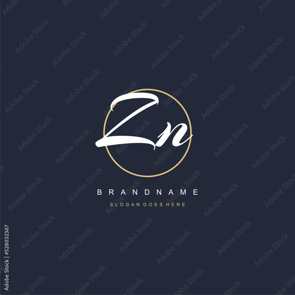 Initial letter ZN logo monogram feminine style with circle line design ...