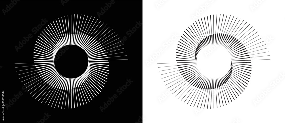 Spiral with gray colors lines as dynamic abstract vector background or logo or icon. Yin and Yang symbol. - obrazy, fototapety, plakaty 