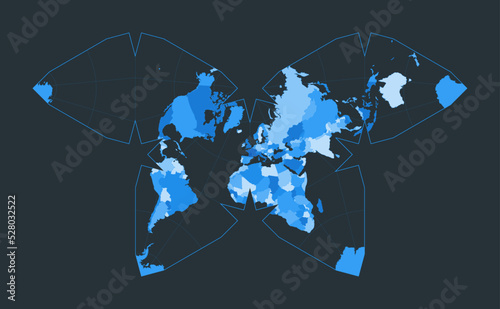World Map. Steve Waterman's butterfly projection. Futuristic world illustration for your infographic. Nice blue colors palette. Vibrant vector illustration. photo