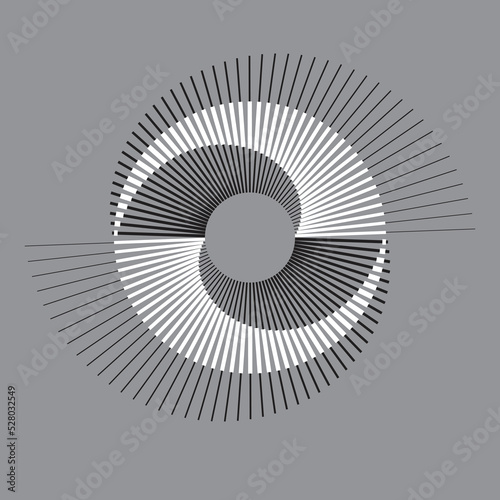 Spiral with lines as dynamic abstract vector background or logo or icon. Yin and Yang symbol.