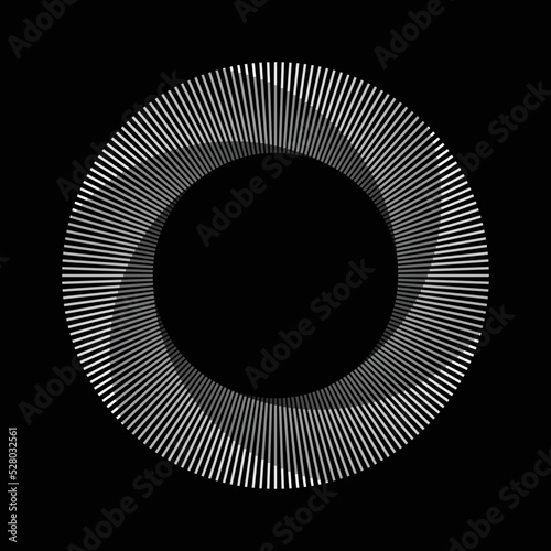 Circle with transition line elements from white to black. Abstract geometric art line background. Mobius strip effect.