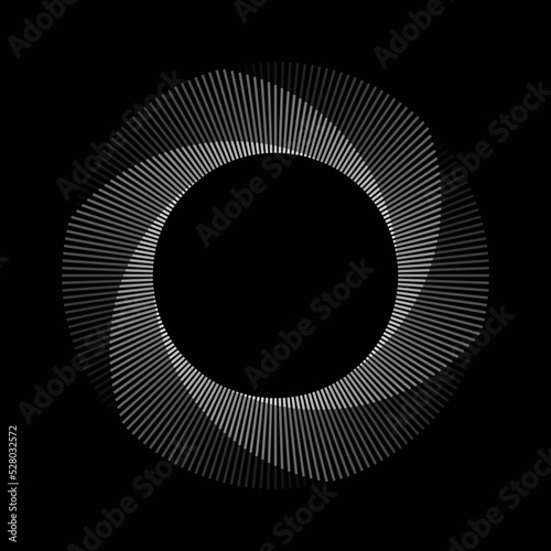 Circle with transition line elements from white to black. Abstract geometric art line background. Mobius strip effect.