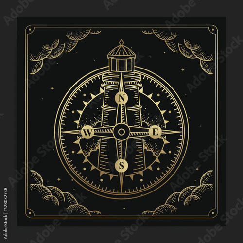 Luxury golden compass and light house