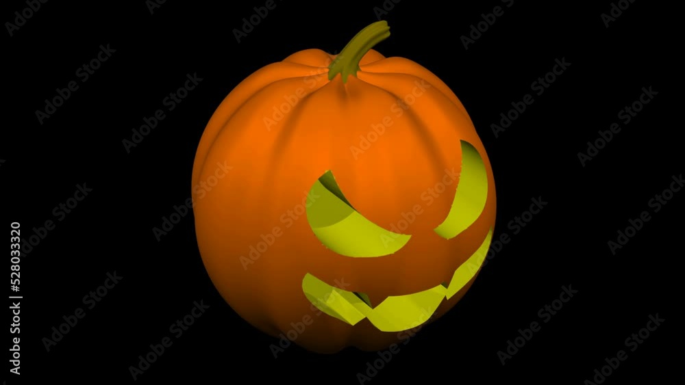 Concept: Halloween. The pumpkin turn around on the black and dark blue background. Luma matte. Loopable. 3D rendering. Concept: Halloween. The pumpkin turn around on the black and dark blue background. Luma matte. Loopable. 3D rendering.