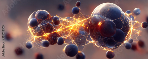 Quantum Entanglement concept with particles and energy flow, entangled particles 3d rendering photo