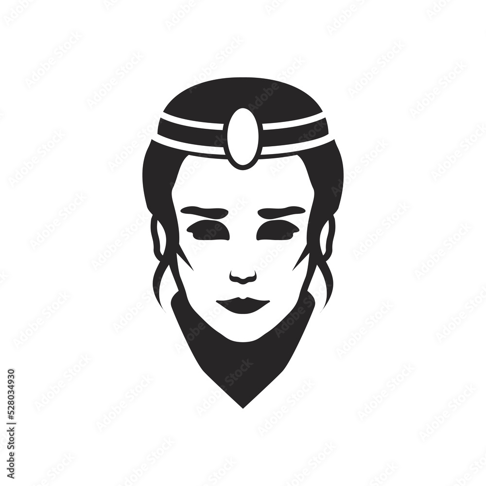 Beautiful queen in tiara logo stencil isolated