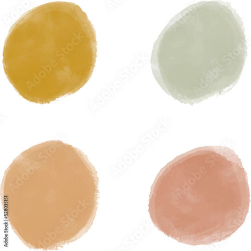 Yellow, orange and green watercolor brush stroke round splashes

