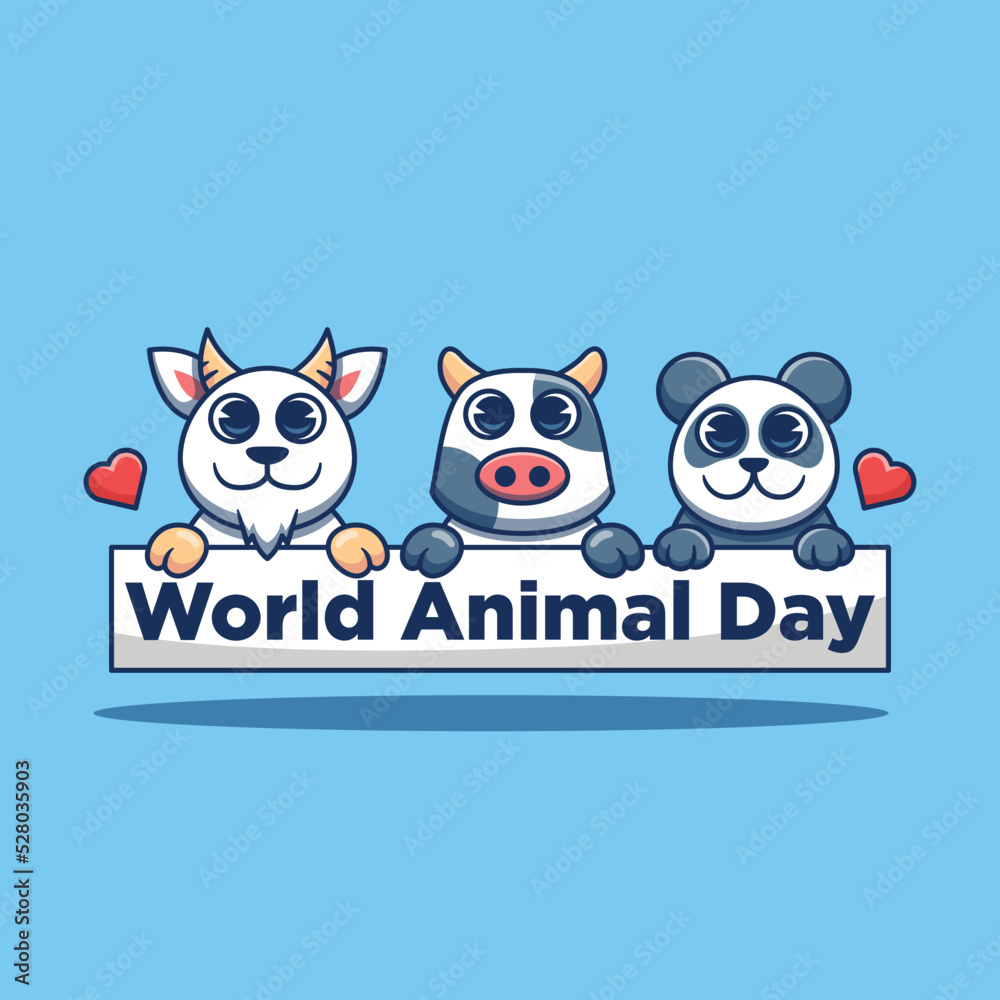 Naklejka premium Cute cow and friends vector illustration world animal day.
