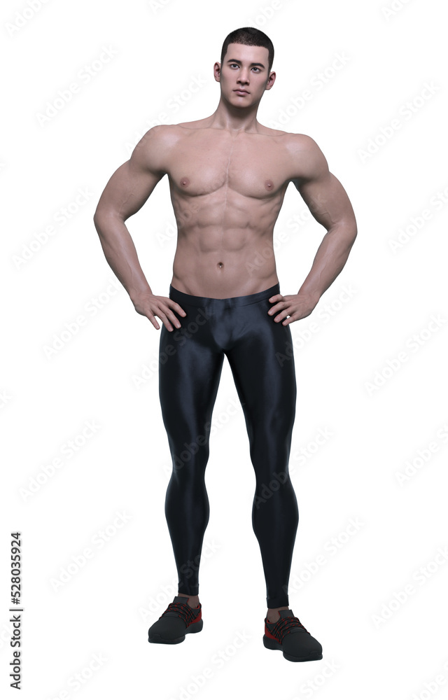 3D Render : emotionless young man wearing sport legging pants and sneakers is standing with arms akimbo, PNG transparent 3D Render : emotionless young man wearing sport legging pants and sneakers is standing with arms akimbo, PNG transparent