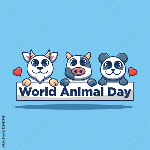 Cute cow and friends vector illustration world animal day.
