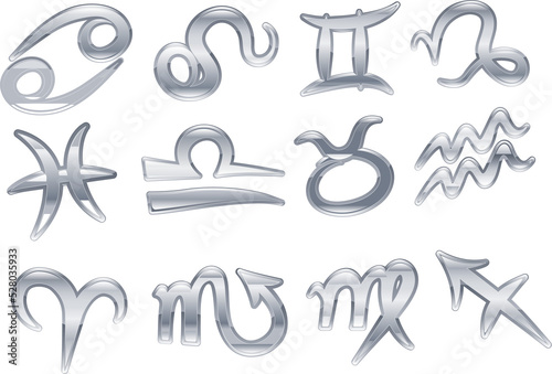 Photography Glossy metallic zodiac symbols