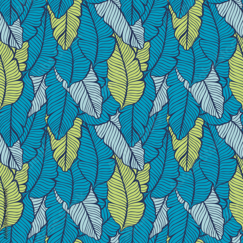 Seamless colored natural pattern of leaves or feathers 