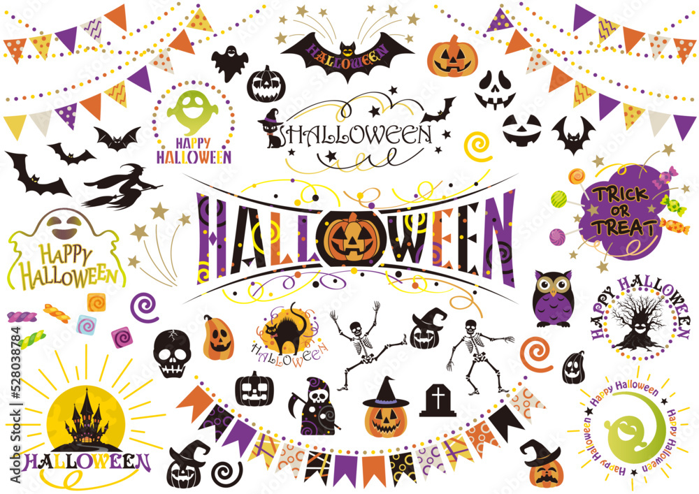 Happy Halloween Vector Design Element Set Isolated On A White Background.