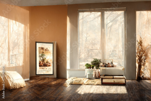 The big window and autumn view outside - Digital Generate Image