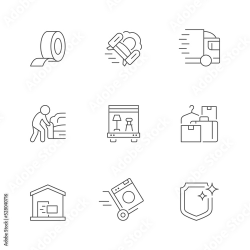 Set line icons of moving service