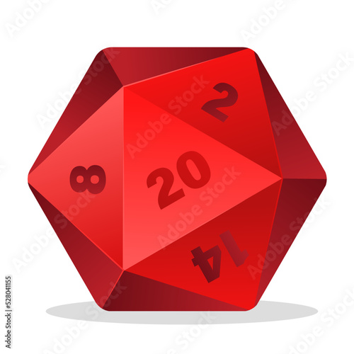 Red 20 sided Polyhedral dice vector illustration clipart isolated on white background
